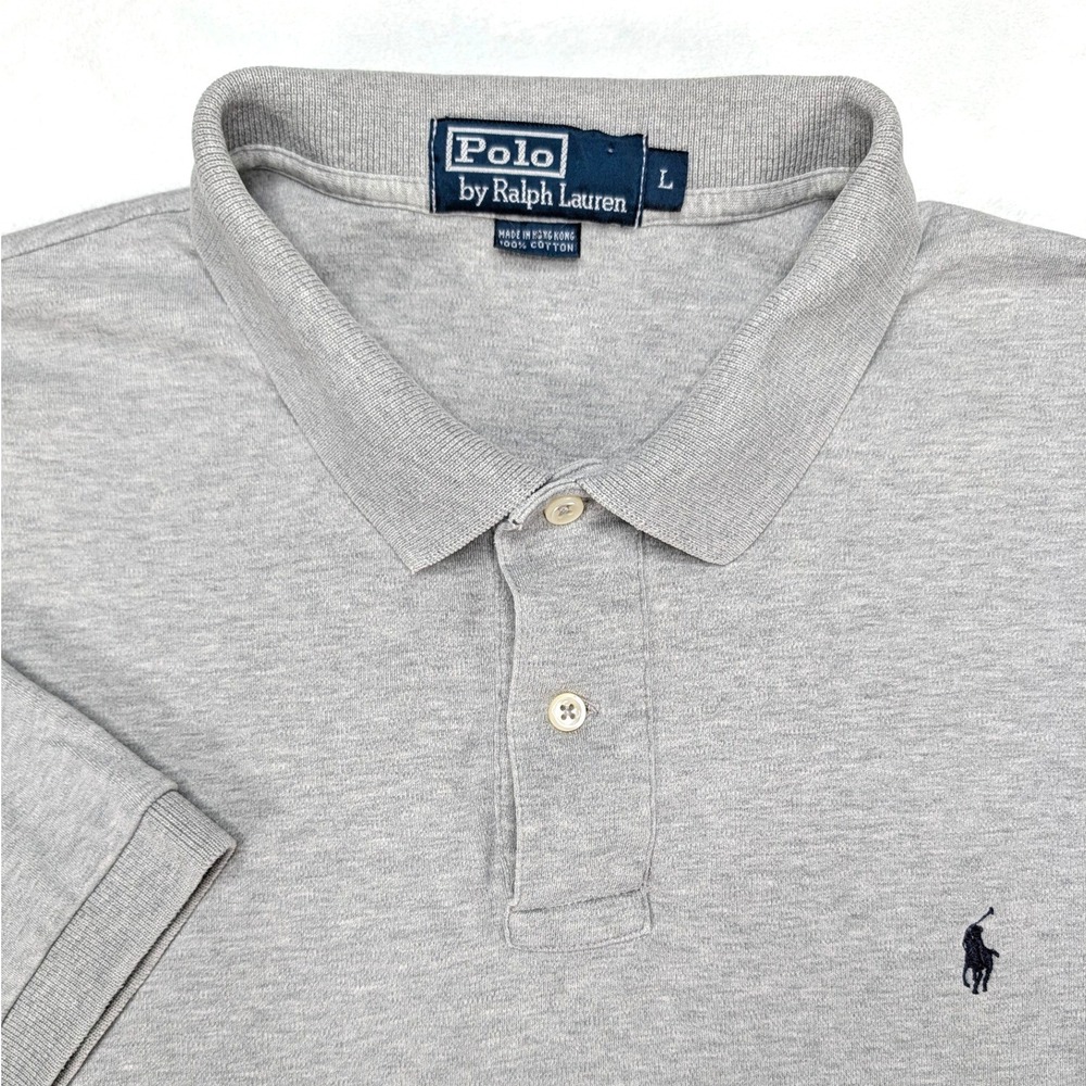 Polo Ralph Lauren Mens Large Heather Gray Short Sleeve Cotton Polo Shirt Vintage
